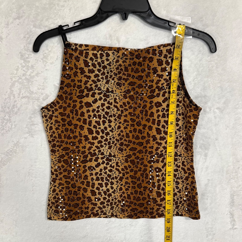 Y2K Leopard Print Crop Top Sequins M Fits S XS Fitted Cami‎ Mob Wife Glam Party - Picture 10 of 13